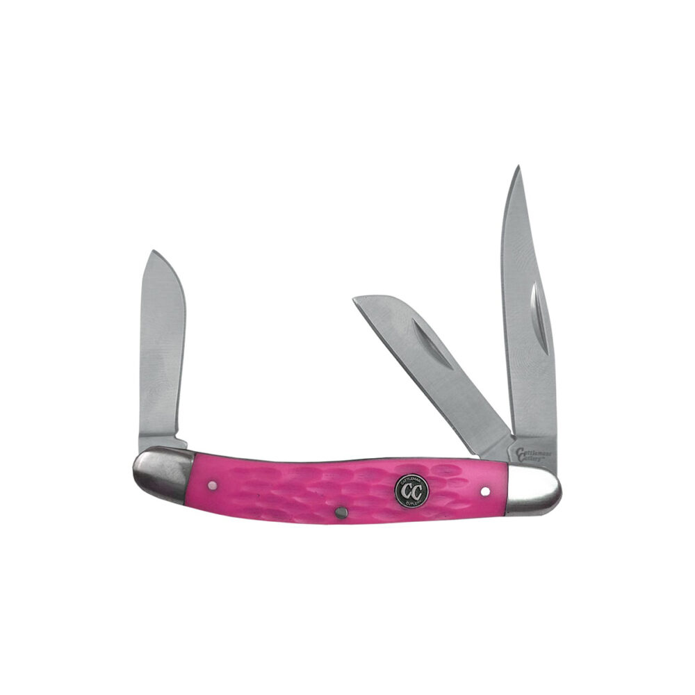 Open Cattleman Stockman Jigged Delrin Knife in pink