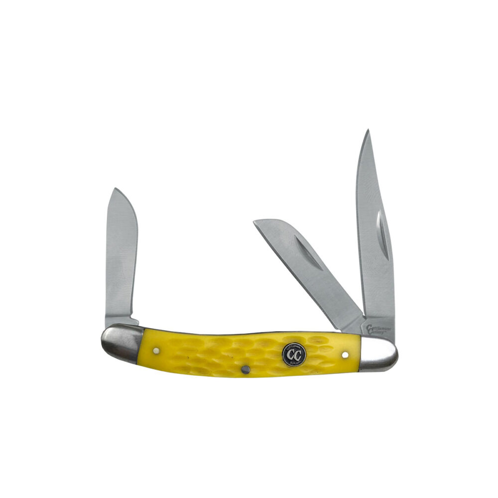 Open Cattleman Stockman Jigged Delrin Knife in yellow