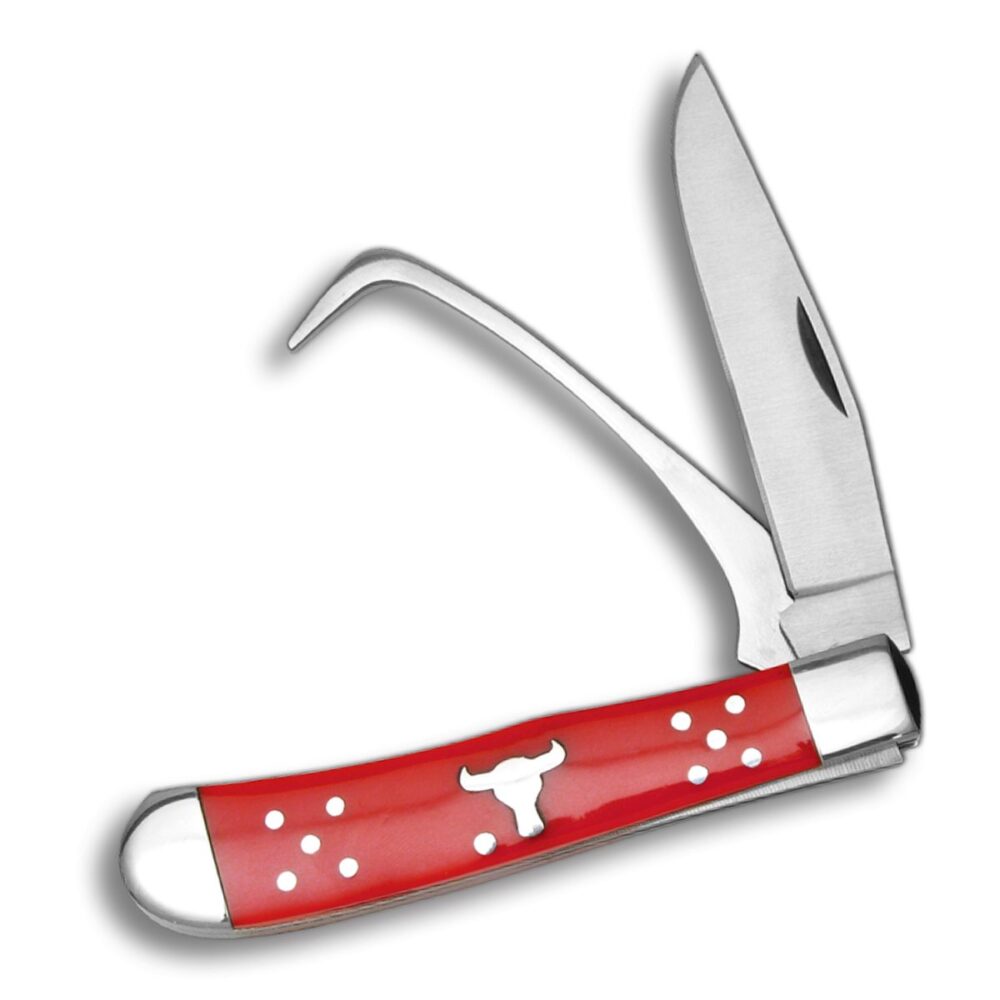 open cattleman farriers knives red